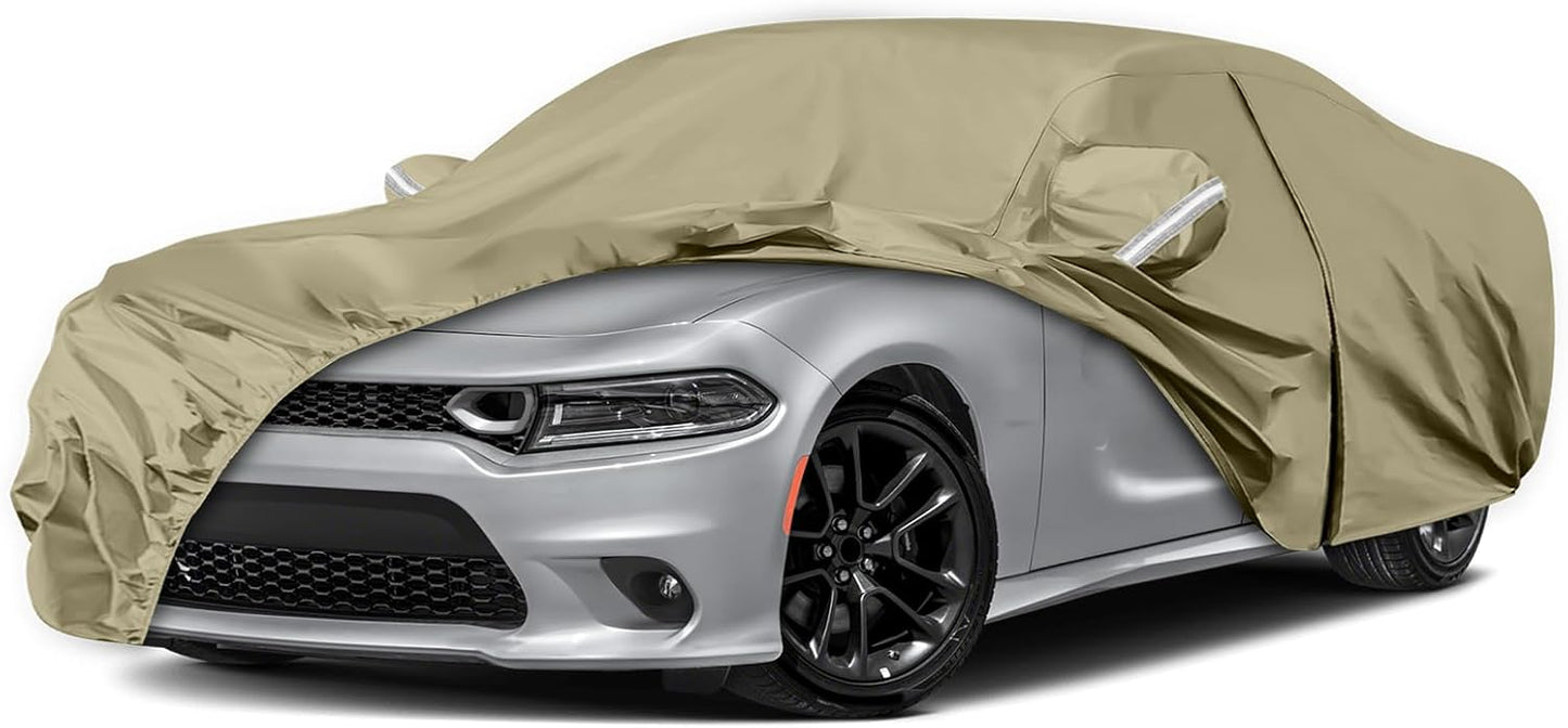 Waterproof Car Covers Replace for 2006-2025 Dodge Charger/Chrysler 300 300C, Multilayer Heavy Duty with Cotton Liner All Weather Car Cover with Zipper Door, Windproof Bands for Snow Rain Protection