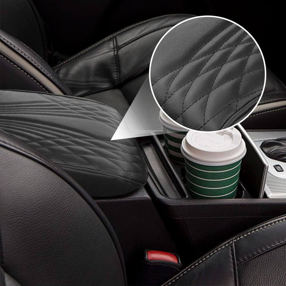 2025 Upgrade Universal Style Memory Cotton Car Armrest Box Pad,New Leather Car Armrest Box Pad Car Center Console Cover Pad,Vehicle Seat Box Cushion Protector for SUV Truck (Gray, Angle Pattern)