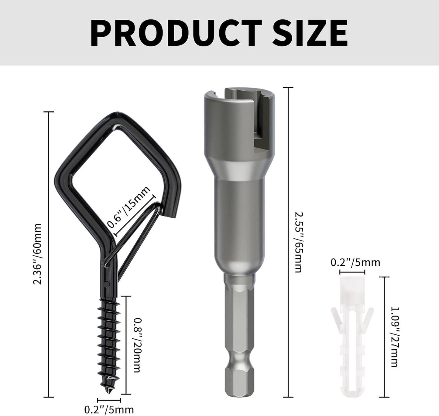 20 PCS Screw Hooks with Safety Buckle, Heavy Duty Ceiling Hooks for Hanging Outdoor String Lights, Plants, Wind Chimes, 2.36 inches, Black