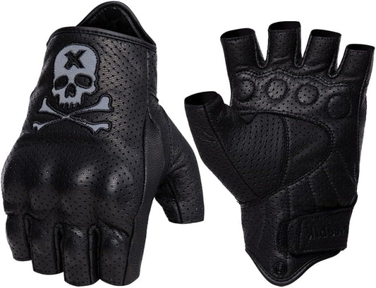 Goatskin Leather Motorcycle Motorbike Powersports Racing Gloves Reflective Skull Touchscreen for Men and Women Model