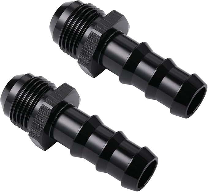 10AN Male Flare to 5/8 Hose Barb Straight Fitting Adapter Aluminum Black 2PCS