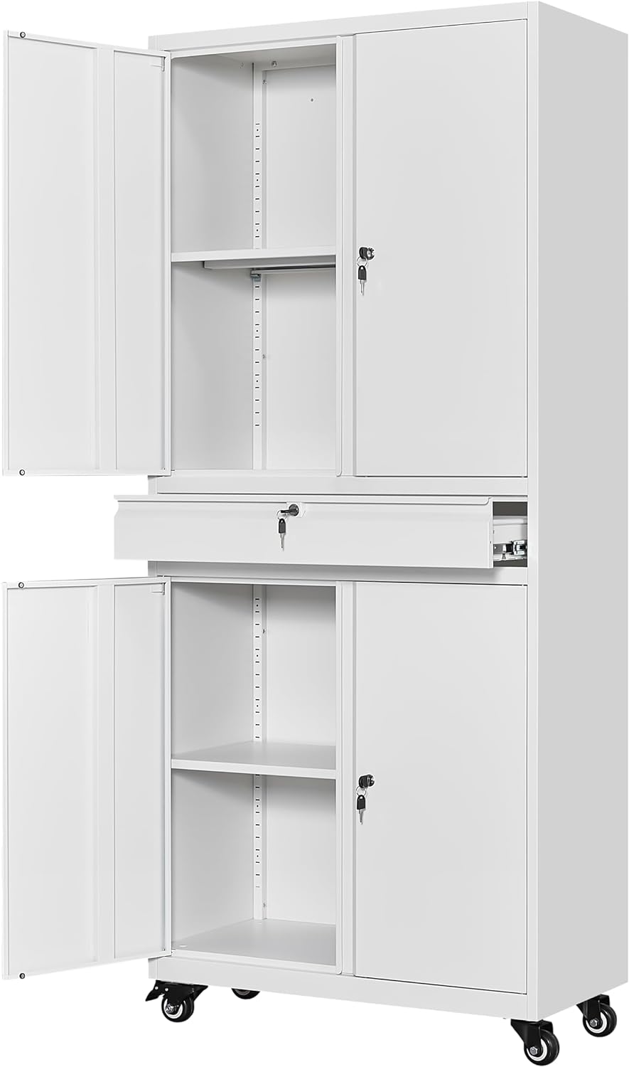 Yizosh Metal Garage Storage Cabinet with Locking Doors and Adjustable Shelves, 73" Rolling Tool Storage Cabinet with 4 Wheels and 1 Drawer for Garage,Warehouse