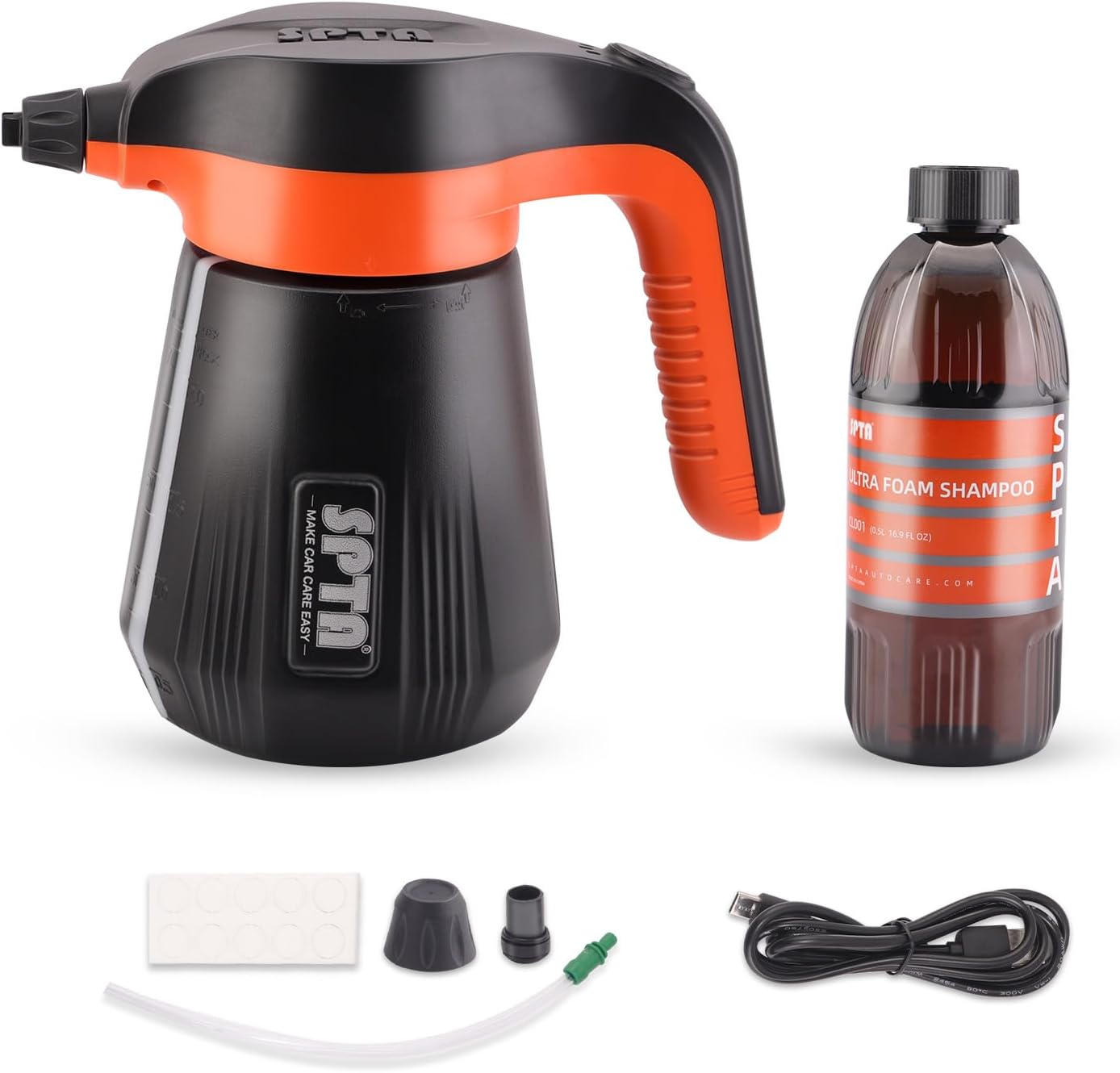 SPTA Electric Pressurized Soap Sprayer - 2.25L/76 oz Cordless Car Foam Sprayer with 500ML Car Wash Shampoo for Detailing
