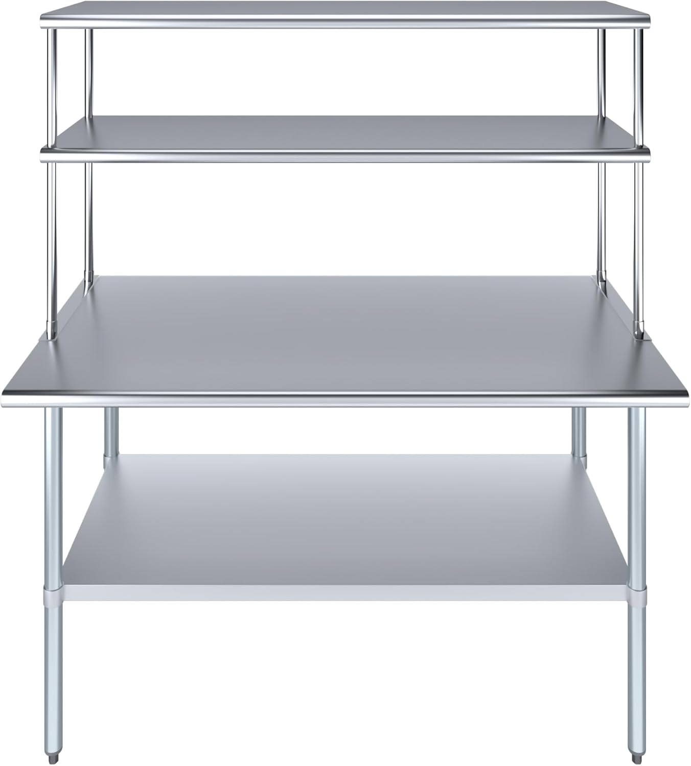 Amgood Stainless Steel Work Table Double Tier Overshelf | Metal Kitchen Prep Table & Shelving Combo (30" x 60" Work Table + 18" Overshelf)