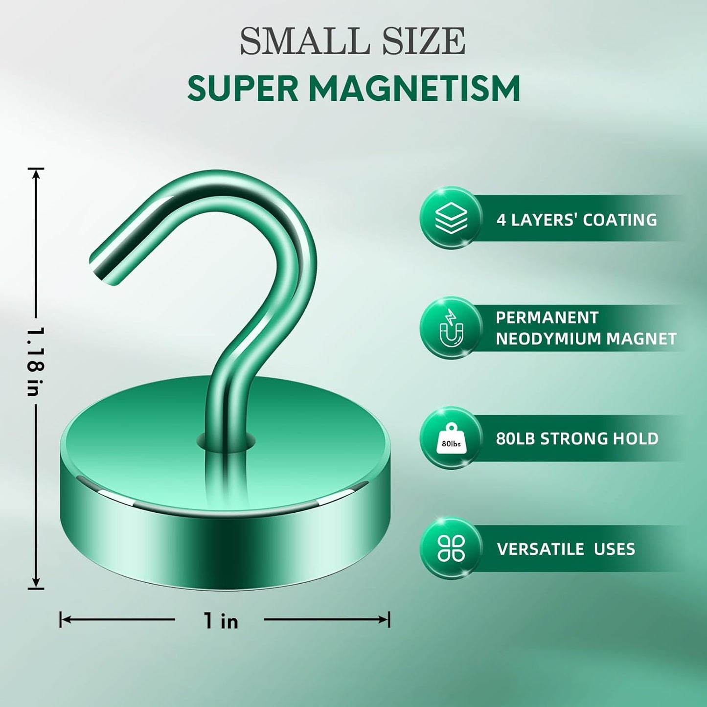 Neosmuk Magnetic Hooks, Cruise Ship Essentials, 80lb+ Heavy Duty Magnetic Hooks for Cruise Cabins, Refrigerator, Grill, Hanging, and Travel | Extra Strong Must-Haves Magnet Hook,Green