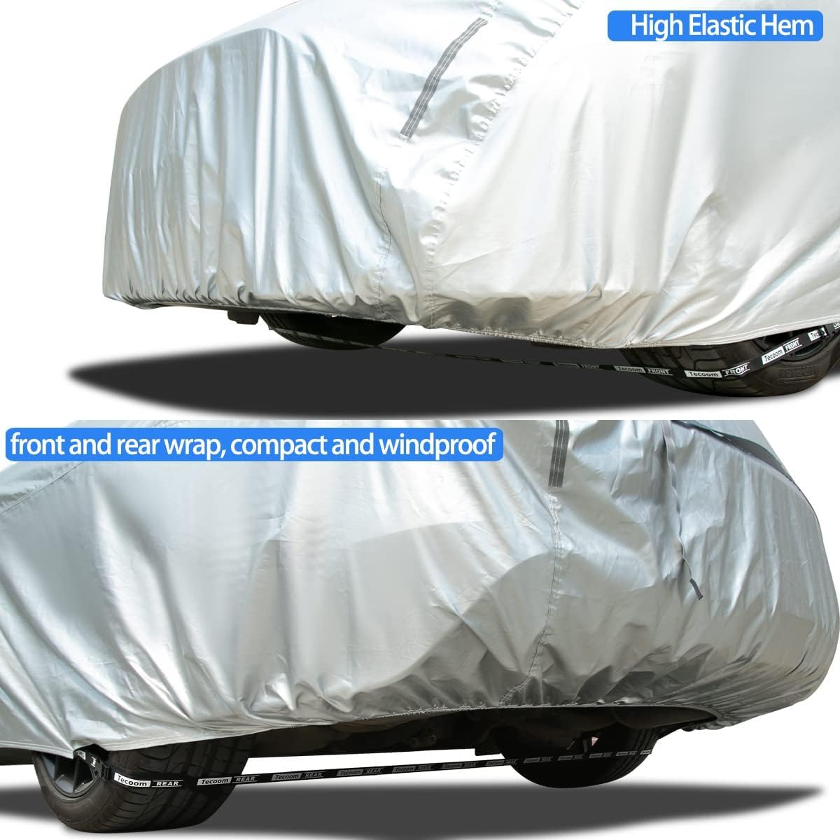 Tecoom Car Cover Waterproof All Weather,Outdoor Full Exterior Covers Without Door Zipper & Mirror Pockets Windproof Sun Uv Rain Hail Protector Car Cover Fit Coupe/Sport Car (173-182 Inches)