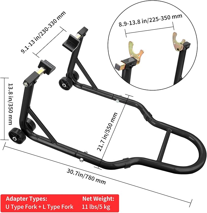 Motorcycle Stand‌ & ‌Lift‌ Combo 882LBS ‌Motorcycle Jack‌ Rear Wheel Stand Universal Fit for Sport Bikes (Yamaha/Kawasaki), Garage/Driveway Use by Mechanics (Black)