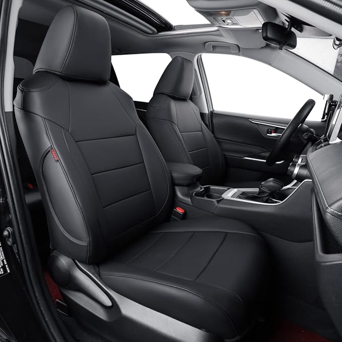 coverdream Rav4 Waterproof Leather Seat Covers Custom Fit for 2019-2024 2025 Toyota Rav4 Hybrid (Not for XSE/SE/Plug-in Hybrid),Full Coverage,Airbag Compatible,Car Seat Protector(Full Set,Black)