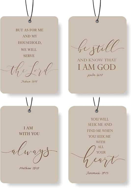 Christian Scripture Car Air Freshener 4Pcs, Inspirational Bible Quotes Hanging Scents,Coffee Color Bible Quote Gift Air Freshener Hanging in Car Wardrobe Drawer or Book.