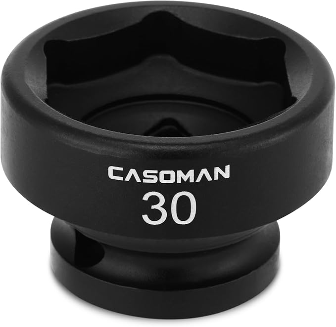 CASOMAN 1/2" Drive 30mm Stubby Impact Socket Set, 6-Point, 1.1" Length, CR-MO, Metric