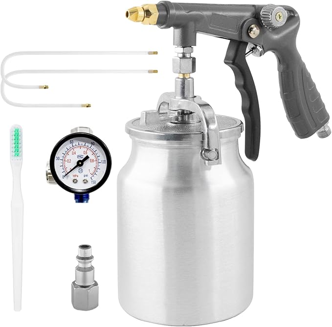Undercoating Spray Gun with 1000ml Suction Feed Cup, 2 Wands - 360° & Straight Spray Hoses, Undercoat Gun for Truck Bed Liner Coating, Rubberized Undercoat, Rust Proofing
