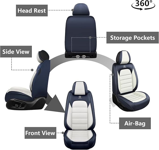 Car Seat Covers for GMC Sierra 1500/2500/3500 Denali SLT AT4 AT4X Base Seat Covers 2008-2025, Waterproof Premium Nappa Leather Seat Protectors(Standard 2 Seats/Black&White)