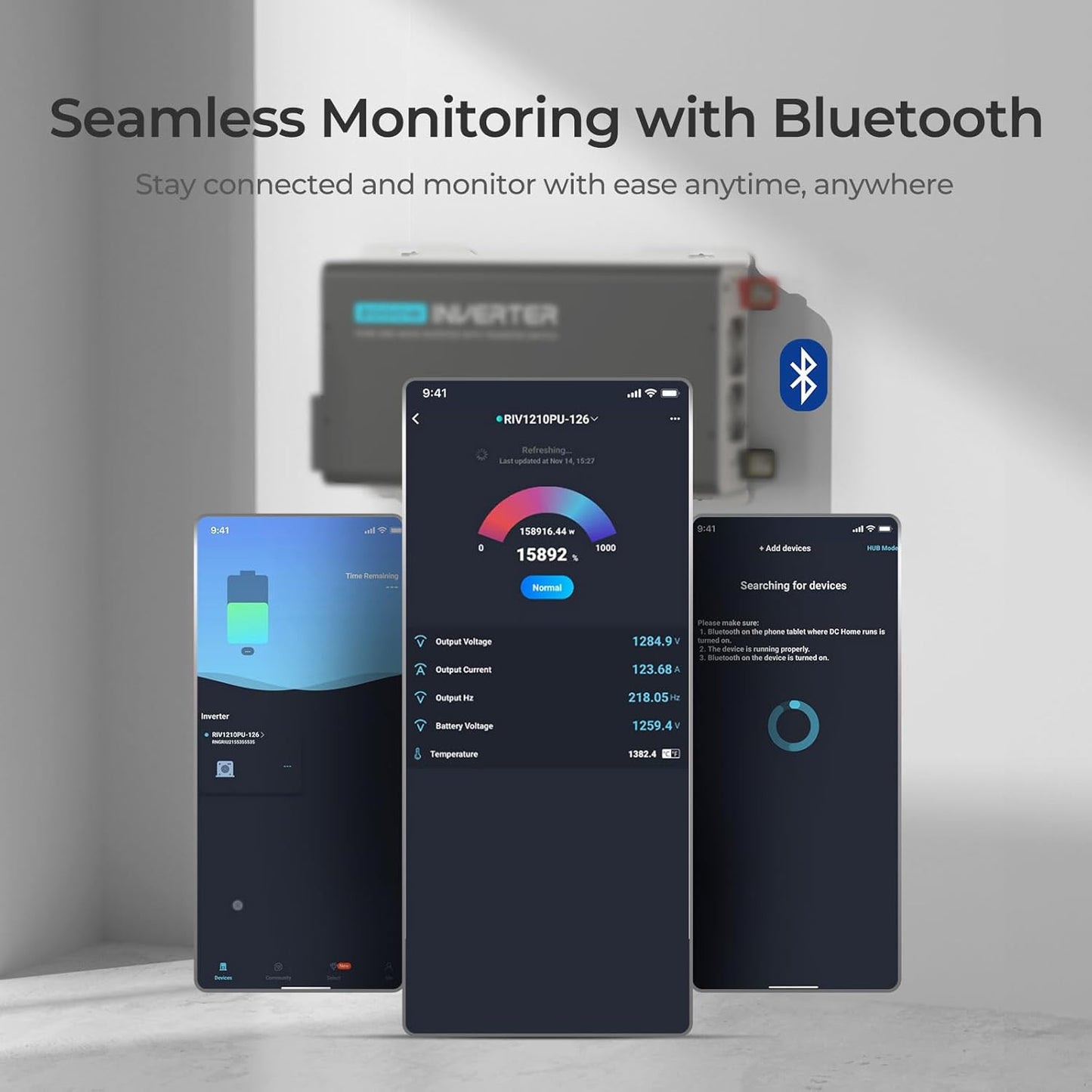 Renogy Inverter PUH, 3000W Pure Sine Wave Power Inverter with UPS Transfer Switch & Bluetooth, 12V DC to 120V AC Converter for RV, Truck, Home,Camping - 6000W Surge Power, Remote Monitoring