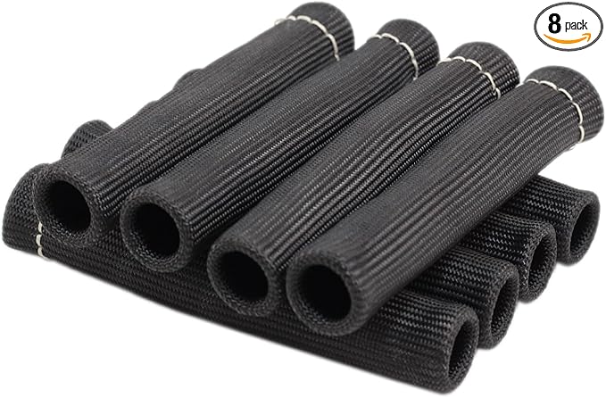 8Pcs 2500° Degree Spark Plug Wire Boots Heat Shield Protector Sleeve Cover Compatible with SBC BBC 350 454,6 Inch, Black