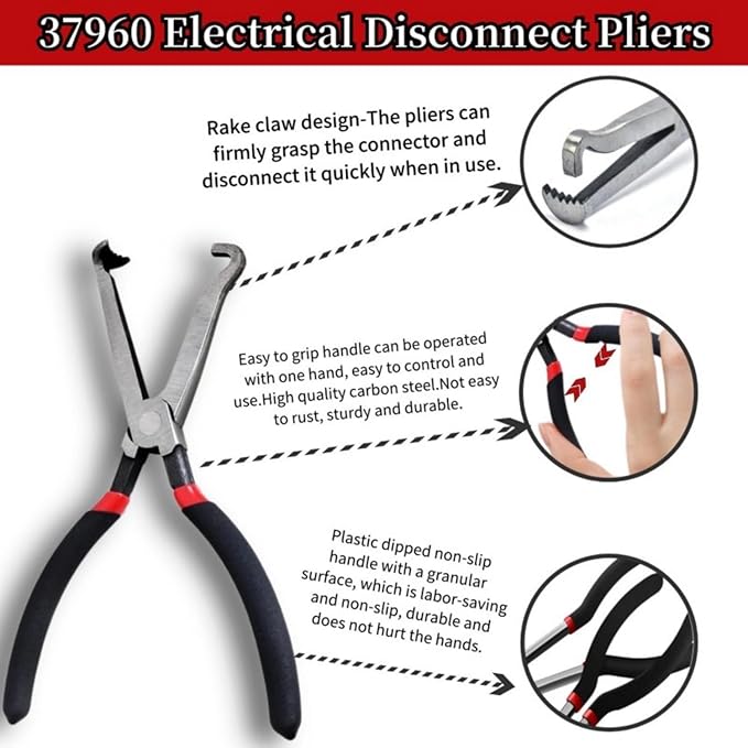 Electrical Disconnect Pliers,Electrical Connector Pliers for Cars,Fuel Line Petrol Clip Pipe, Automotive Hose Disconnect Tools for Push Tab Style Plugs (1*Black60°+1*Black straight)
