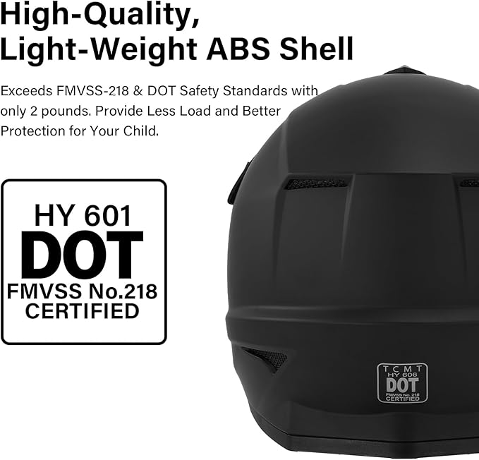 XFMT DOT Youth Kids Dirt Bike Helmet Full Face Motocross Helmets for Off-Road ATV Street Bike Four Wheeler Motorcycle with Goggles & Gloves, Matte Black Small