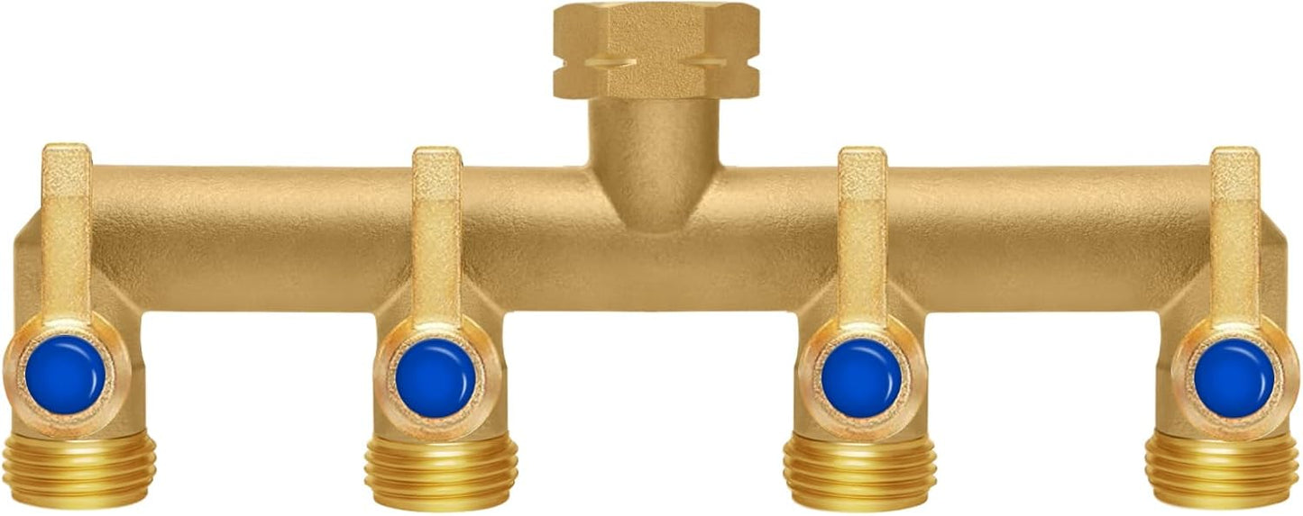 Brass Garden Hose Splitter, 4 Way Hose Splitter, Outdoor Hose Splitter, Outlet For Regulating And Shutting Off Water Flow