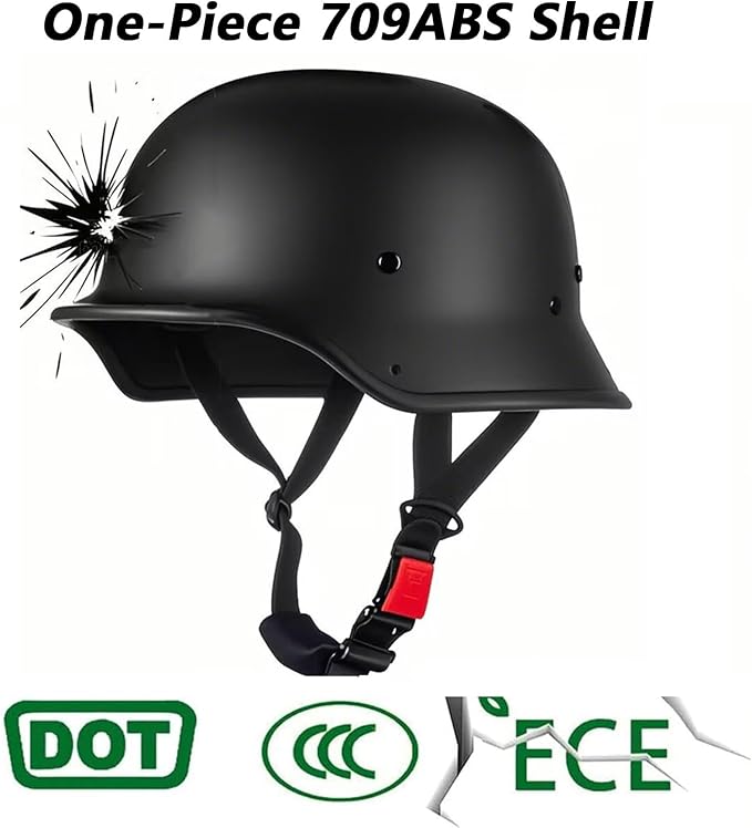 German Motorcycle Helmet DOT Approved Open Face Motorcycle Helmet Lightweight Low Profile Open Face Half Face Helmet Adult Men Women Vintage German Style Half Face Skull Cap Helmets,M-XXL