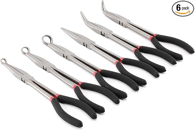 AIRTOON 6-Piece 11" Hose Gripper Plier & Long Reach Pliers Set, Straight, 45, 90-Degree Angle, 5/16-Inch, 1/2-Inch, 3/4-Inch Dia, Extra-long Pliers for Hard-to-Reach Narrow Spaces