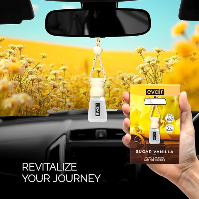 Evair Scent For Car Air Freshener Hanging 2 Pack Air Fresheners Diffuser -Vanilla Fragrance Oil Air Diffuser for Car, 60 days Long Lasting Fragrance Essential Oil
