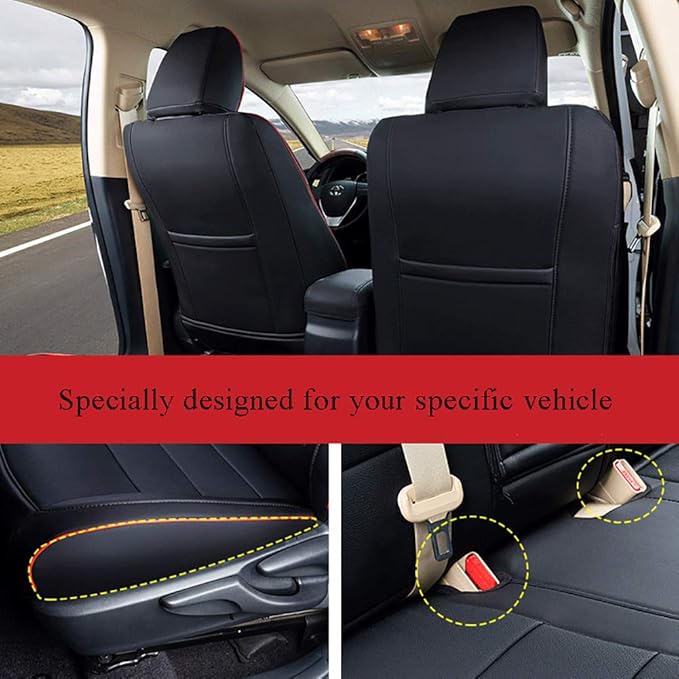 EKR Rav4 Seat Covers Custom Fit for Toyota Rav4 LE(NOT for Hybrid) 2013 2014 2015 2016 2017 2018,Leather Car Seat Cover for Trucks SUV Full Set,Faux Leather(Black with Red Trim)
