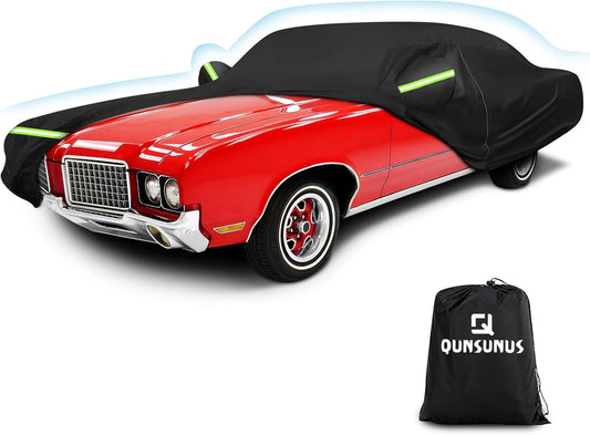QUNSUNUS Waterproof Car Cover for Oldsmobile Cutlass 1966-1980/1988, Outdoor Car Cover with Zipper, Full Exterior Car Covers for Automobiles All Weather with Wind, Sun, UV and Dust Protection