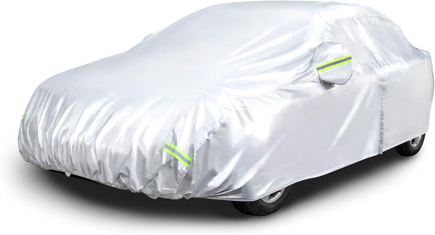 Amazon Basics Silver Weatherproof Car Cover - 150D Oxford, Sedans up to 200"