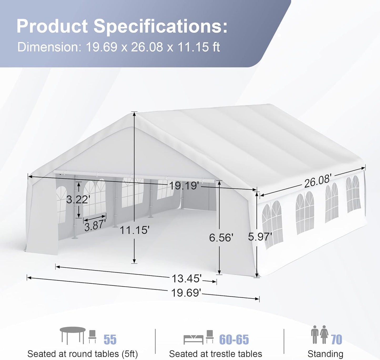 Morngardo 20'x26' Carports Clearance, Large Canopy Tent for Parties Heavy Duty Car Tent Metal Carport Portable Garage with Removable Sidewalls, White