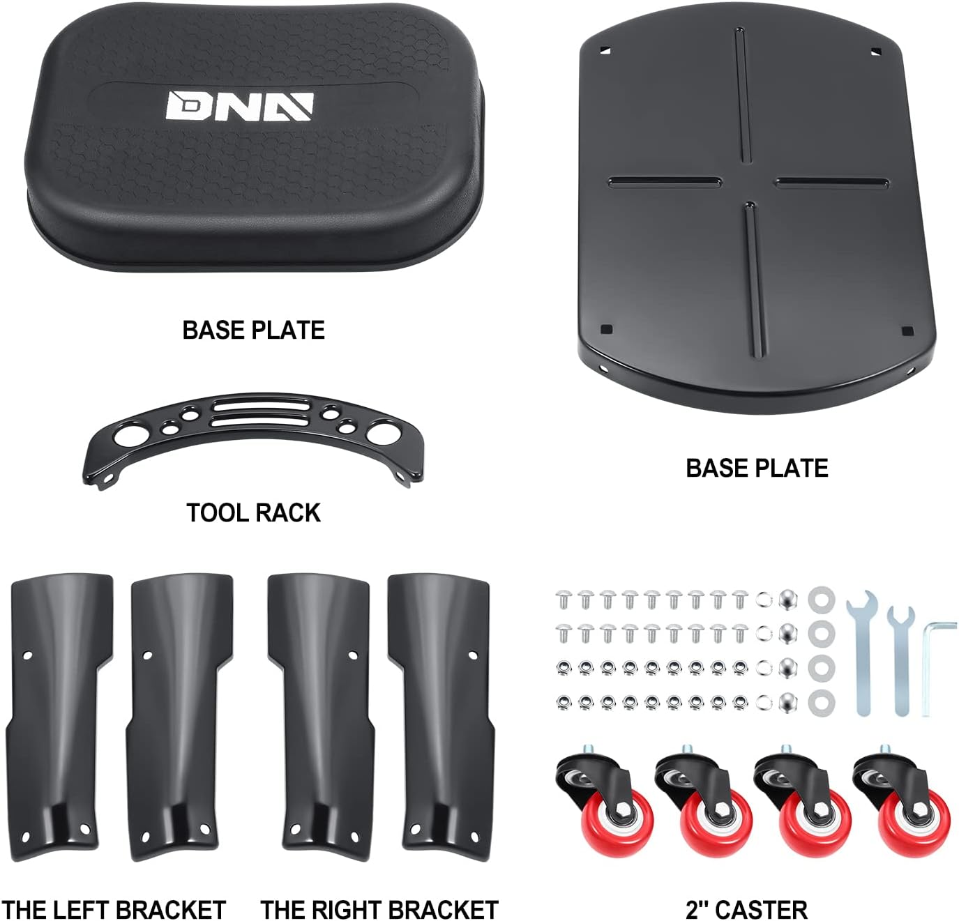 DNA MOTORING TOOLS-00252 Removable Rolling Garage Stool with Seat Cushion & Tool Tray Plate,300lbs Max Weight Capacity