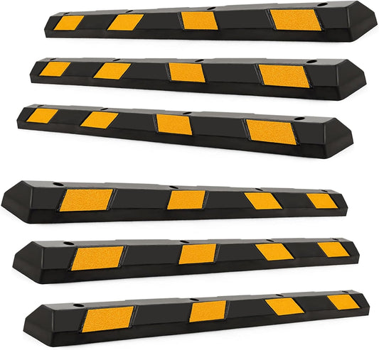 IRONMAX Parking Stopper for Garage, 72" Long Rubber Curb with Yellow Reflective Stripes, Heavy Duty Parking Block Garage Wheel Stop for Car, Truck, RV, Trailer (6 Pack)