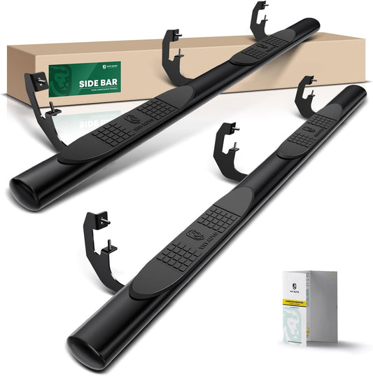 YHTAUTO 4 Inch Running Boards Side Step Bars Fit Chevy & GMC Models - Silverado, Sierra 1500/2500 HD/3500 HD 2019-2024 - Extended/Double Cab, Oval Straight Steel Black Powder Truck Cab Side Step Rails