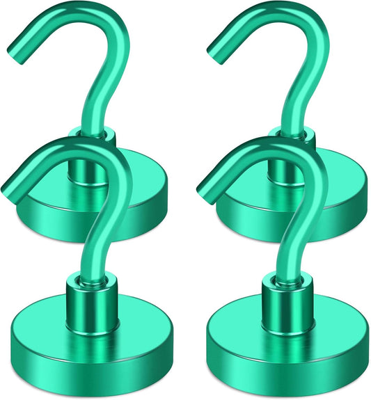 MIKEDE Magnetic Hooks, 40Lbs+ Heavy Duty Magnet Hooks for Cruise Cabins, Super Neodymium Hanging Hooks Strong Magnets with Hook for Fridge, Magnetic Hanger for Grill, Toolbox, Storage(Green, 4 Pack)