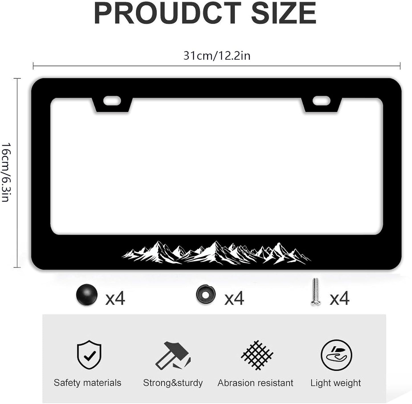 Mountains License Plate Frames - 2 Pcs Set 2 Holes Stainless Steel Metal Novelty Auto Car Accessories Decoration License Plate Frame Cover Size 6.3" x 12.2" Fit US Vehicles for Women Men Gift