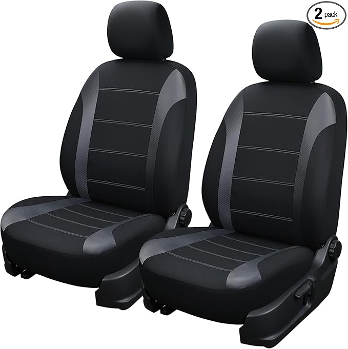 Champlus Car Seat Covers, Carbon Fibre and Durable Breathable Mesh 2 Front Bucket Seat Covers, Universal Fit Automotive Sedan Cars, SUVs, Trucks, Mini Vans, Airbag Compatible, Easy to Install