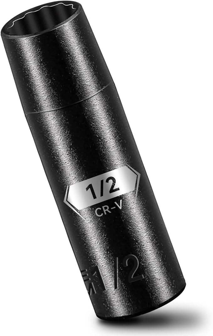 BLACKROBOT 1/2 inch 12-Point Deep Impact Socket, 1/2 Inch Drive, Metric, Cr-V Steel With Black Manganese Phosphate Coating