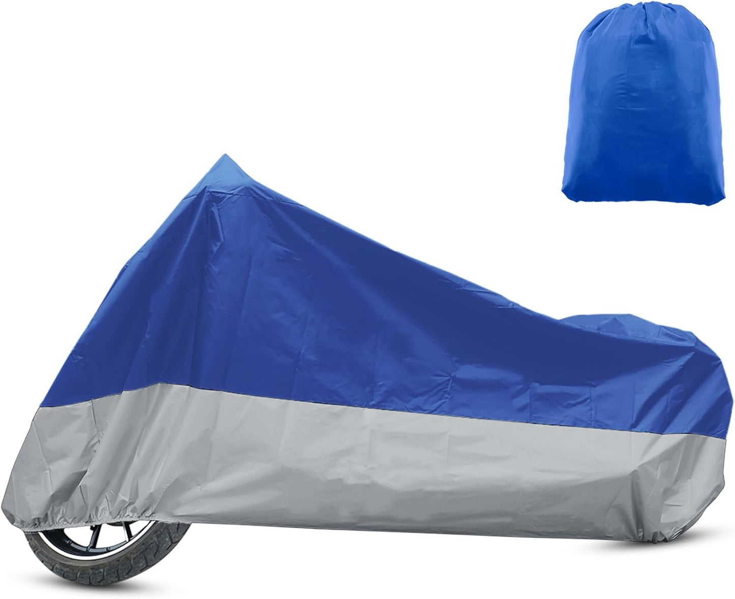 X AUTOHAUX Motorcycle Cover for Harley Davidson for Honda for Suzuki All Season Waterproof Sun Outdoor Protection Motorbike Cover Fits Up to 96.46'' Motorcycles Cover XL Blue Silver Tone