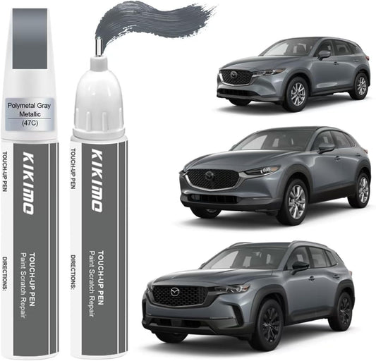 KIKIMO for Mazda Touch Up Paint(Polymetal Gray Metallic(47C)), Car Paint Repair Kit for Mazda, 2 In 1 Scratches Repair with Pen Tip and Brush, Color-Matched for Quick & Easy Fix