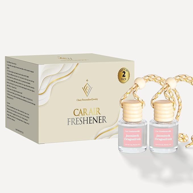 C Classy Car Air Freshener Hanging 2 Pack, Jasmine Essential Oil Diffuser for Cars, Long-Lasting Fragrance, Cute Car Accessories, C ar Fresheners for Women & Men Gift, Made in USA