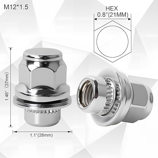 20Pcs M12x1.5 Lug Nuts Chrome Mag Style, Fits Toyota Camry, Prius, Sienna, Lexus IS300, LFA, CT200h - Compatible with 5 & 6 Lug Wheels - 13/16" (21mm) Hex(Chrome)
