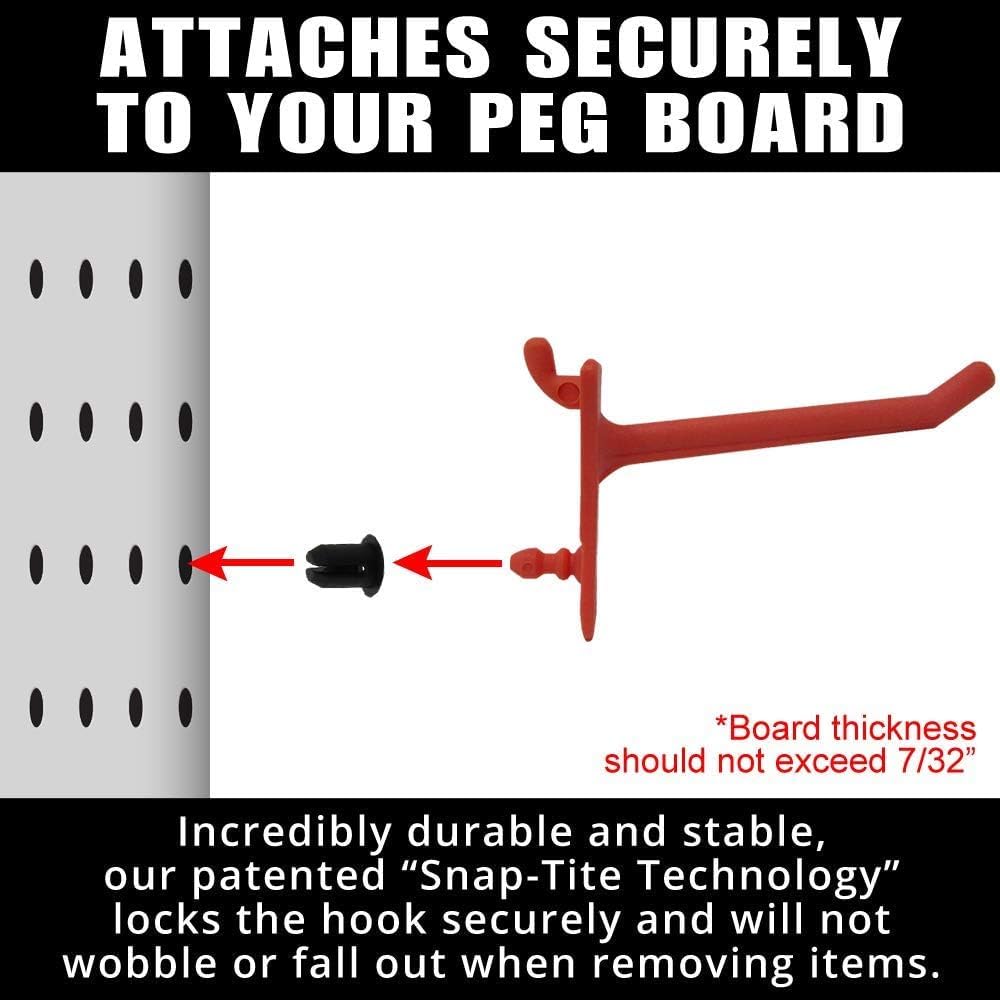 PegPro® 2" Hooks Kit for Standard “Wood Fiber” pegboard – Durable Plastic Pegboard Hooks - for Garage, Kitchen, Craft Room, and More (2" Hook - 24 Pack, Red)