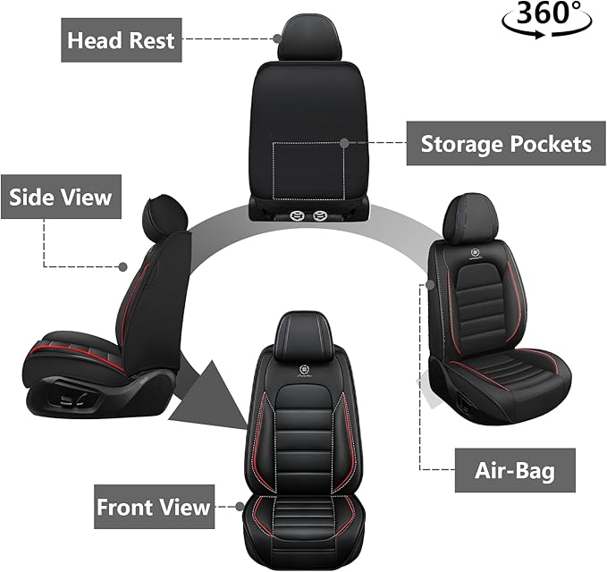 Car Seat Covers for GMC Sierra 1500/2500/3500 Denali SLT AT4 AT4X Base Seat Covers 2008-2025, Waterproof Premium Nappa Leather Seat Protectors(Standard 2 Seats/Black&Red)