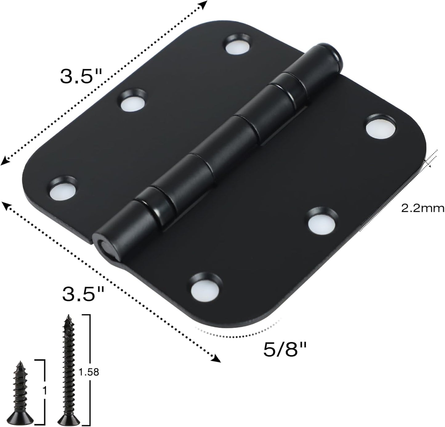 42 Pack Ball Bearing Door Hinges Matte Black 3.5 Inch 5/8"Radius Round Anti Squeak Interior 3-1/2"Flat Iron Bifold Standard Office Bedroom Indoor for Doors 3 ½" Hardware Control Home Decor Essentials