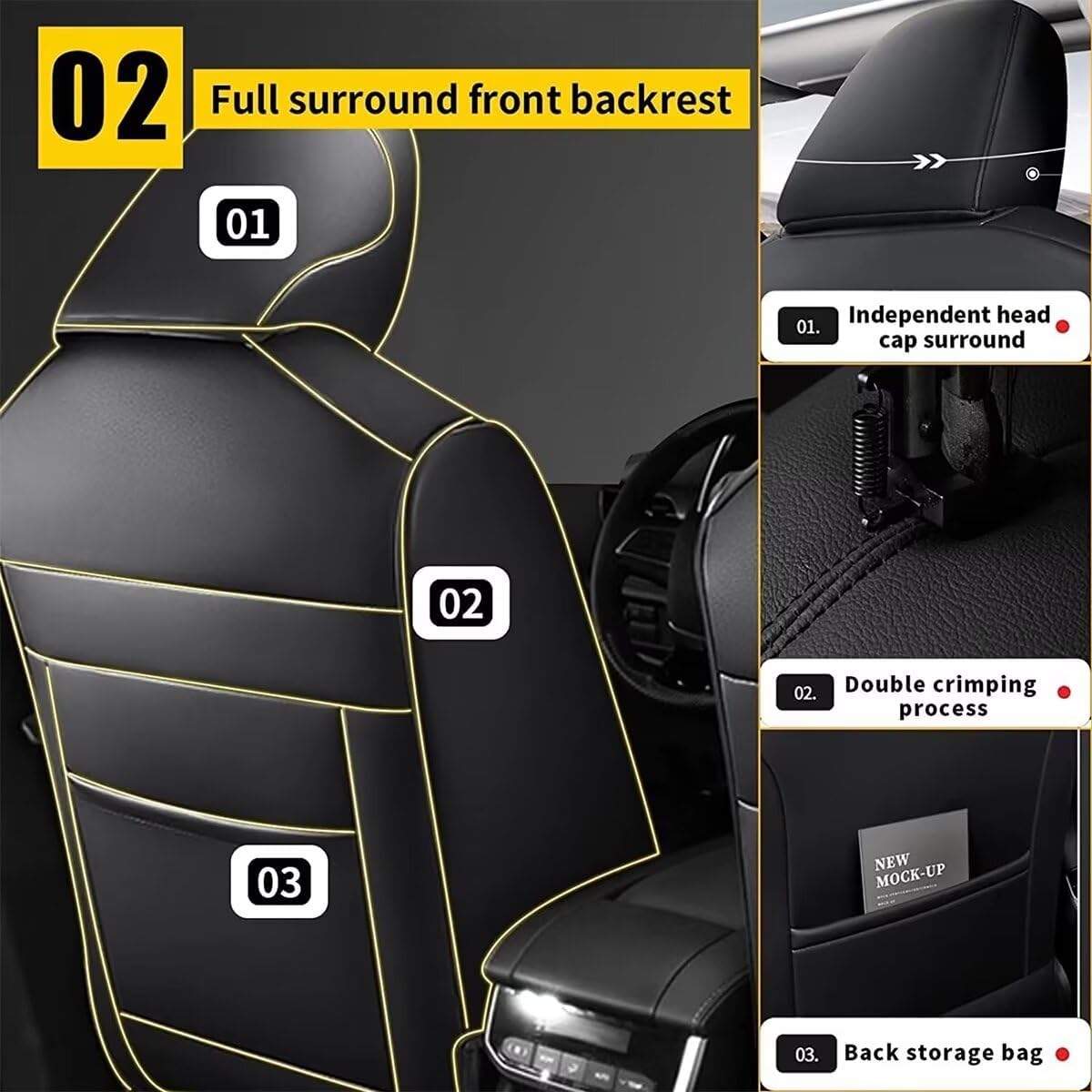YORKNEIC Seat Covers for Hyundai Kona 2018-2024 2025: Waterproof Leather Car Seat Covers Front Set Automotive Seat Protectors (2 Front Set, Black)