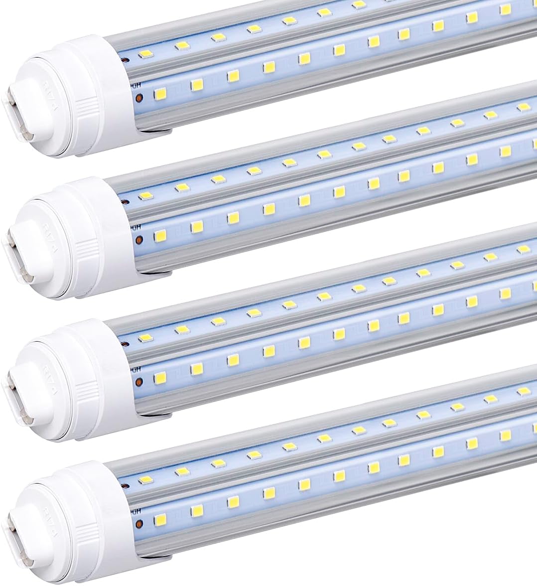 12 Pack, R17D/HO 8FT LED Bulbs - Rotate V Shape, 6000K Cold White 100W, 15000LM, 200W Equivalent F96T12/DW/HO, Clear Cover, T8/T10/T12 Replacement, Dual-End Powered, Ballast Bypass