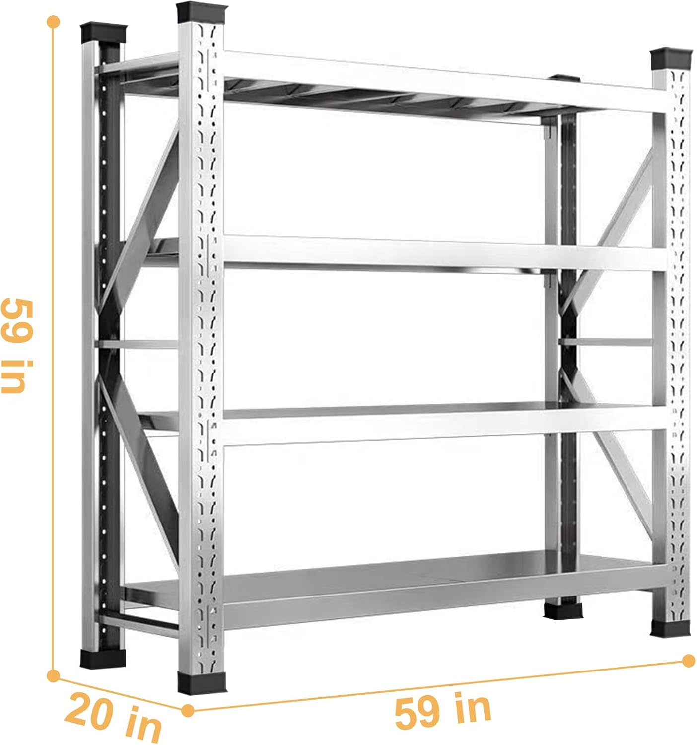 KINGBO 59"W Garage Shelving 3500LBS Heavy Duty Garage Shelving Units and Storage Adjustable 4 Tier Stainless Steel Industrial Shelves Commercial Shelving Rack for Warehouse Basement 20"D x 59"W x 59"H