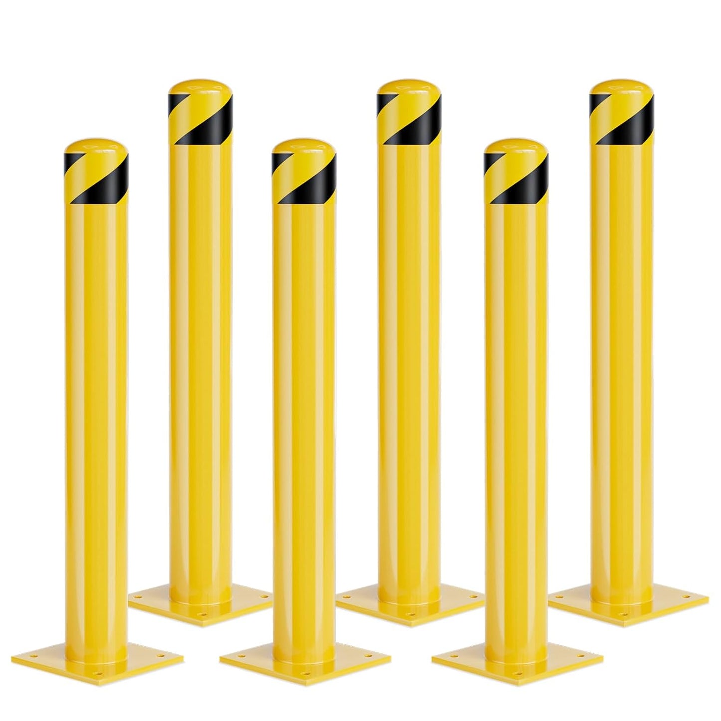 Safety Bollards, 48 inch Height Bollard Post, Yellow Powder Coated Safety Parking Barrier Post with 8 Anchor Bolts, for Traffic Sensitive Areas (48inch 6Pack)