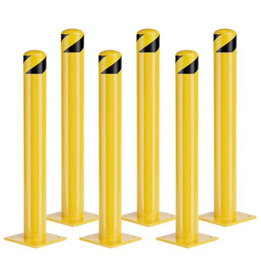 Safety Bollards, 48 inch Height Bollard Post, Yellow Powder Coated Safety Parking Barrier Post with 8 Anchor Bolts, for Traffic Sensitive Areas (48inch 6Pack)