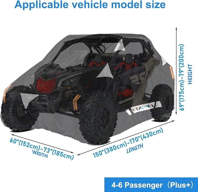 Waterproof UTV Cover,Heavy Duty Black Oxford Cloth Protection Covers UTV Accessories for Polaris RZR Pro R 4 Can-Am Maverick X3 Max Arctic Cat Prowler Pro 4-6 Seater Covers