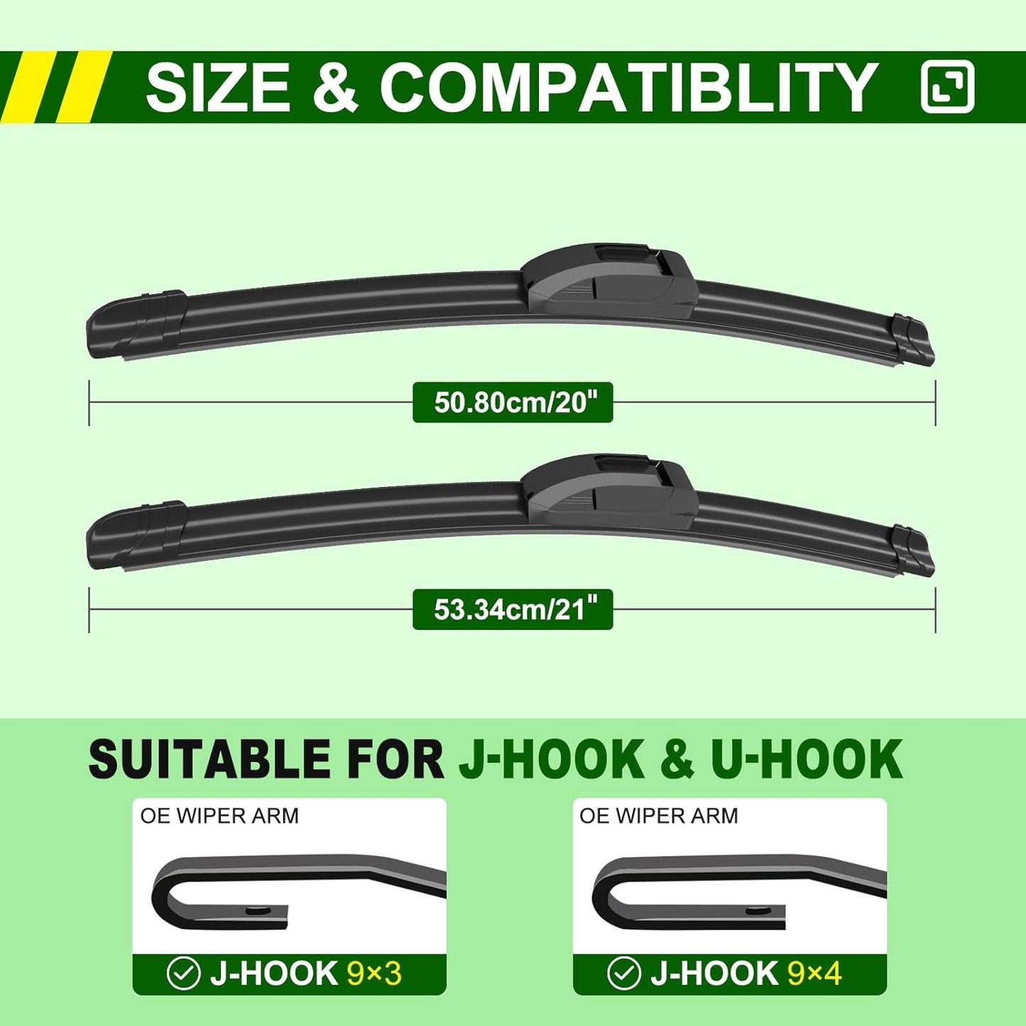 QUALITY 21in + 20in Premium All-Season Windshield Wiper Blades for Original Equipment Replacement(Set of 2)