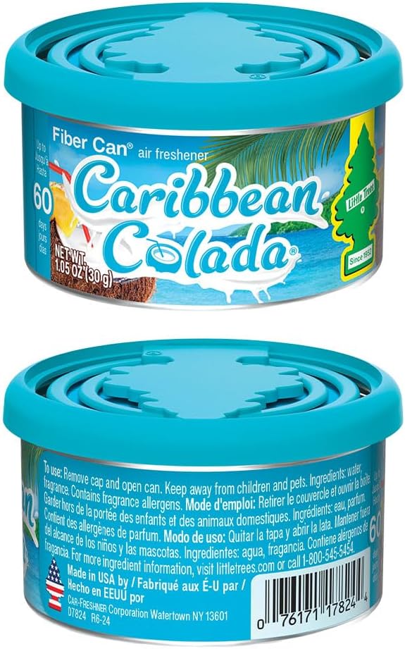 LITTLE TREES Car Air Freshener | Fiber Can Provides Long Lasting Scent for Auto or Home | Recycled Fiber | Caribbean Colada, 4 Air Fresheners